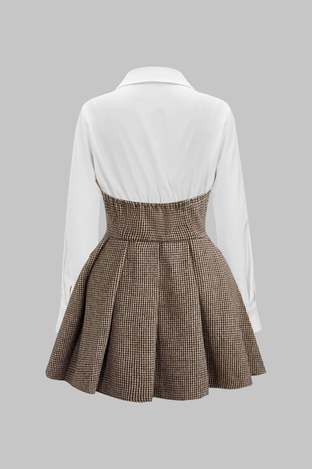 Pied-de-poule patchwork minijurk met hoge taille