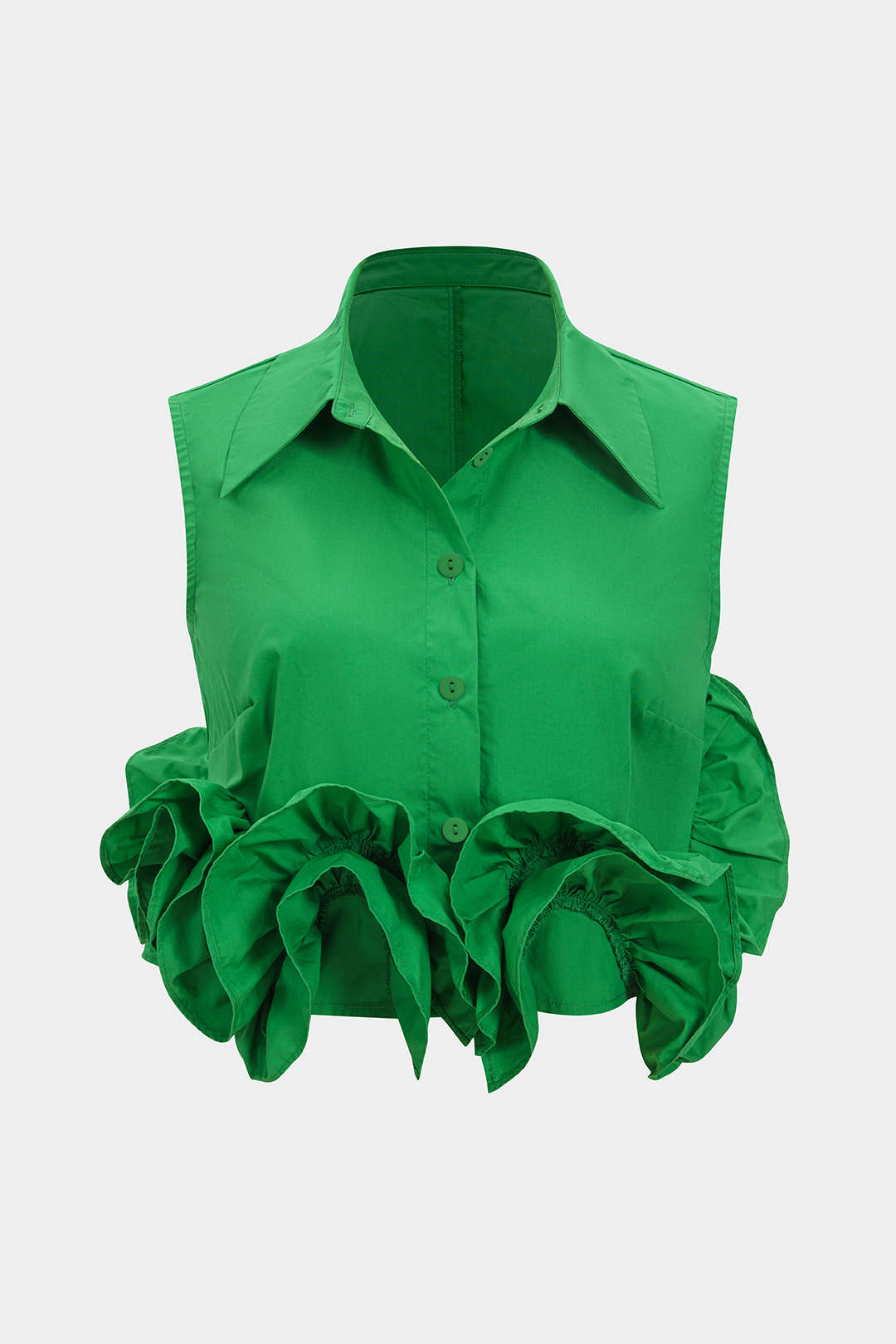 Tanktop met knoopjes, volants en ruches