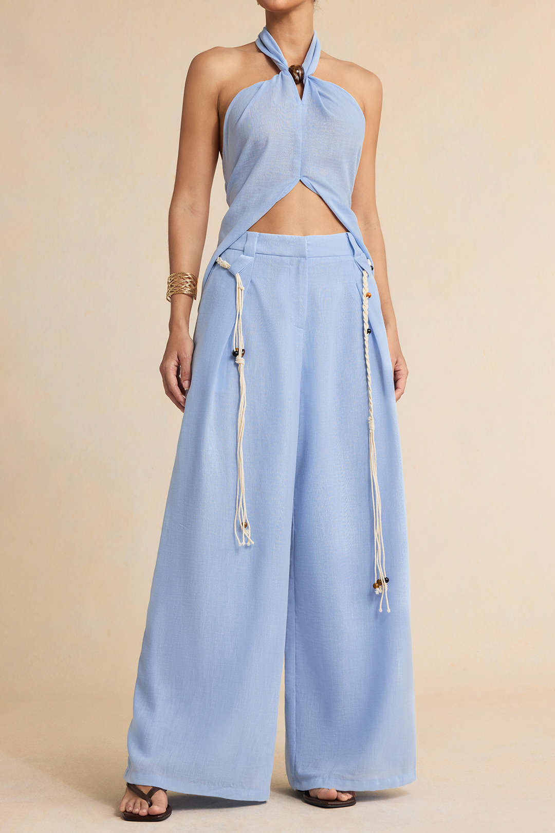 Romy - Broek met riem en wijde pijpen