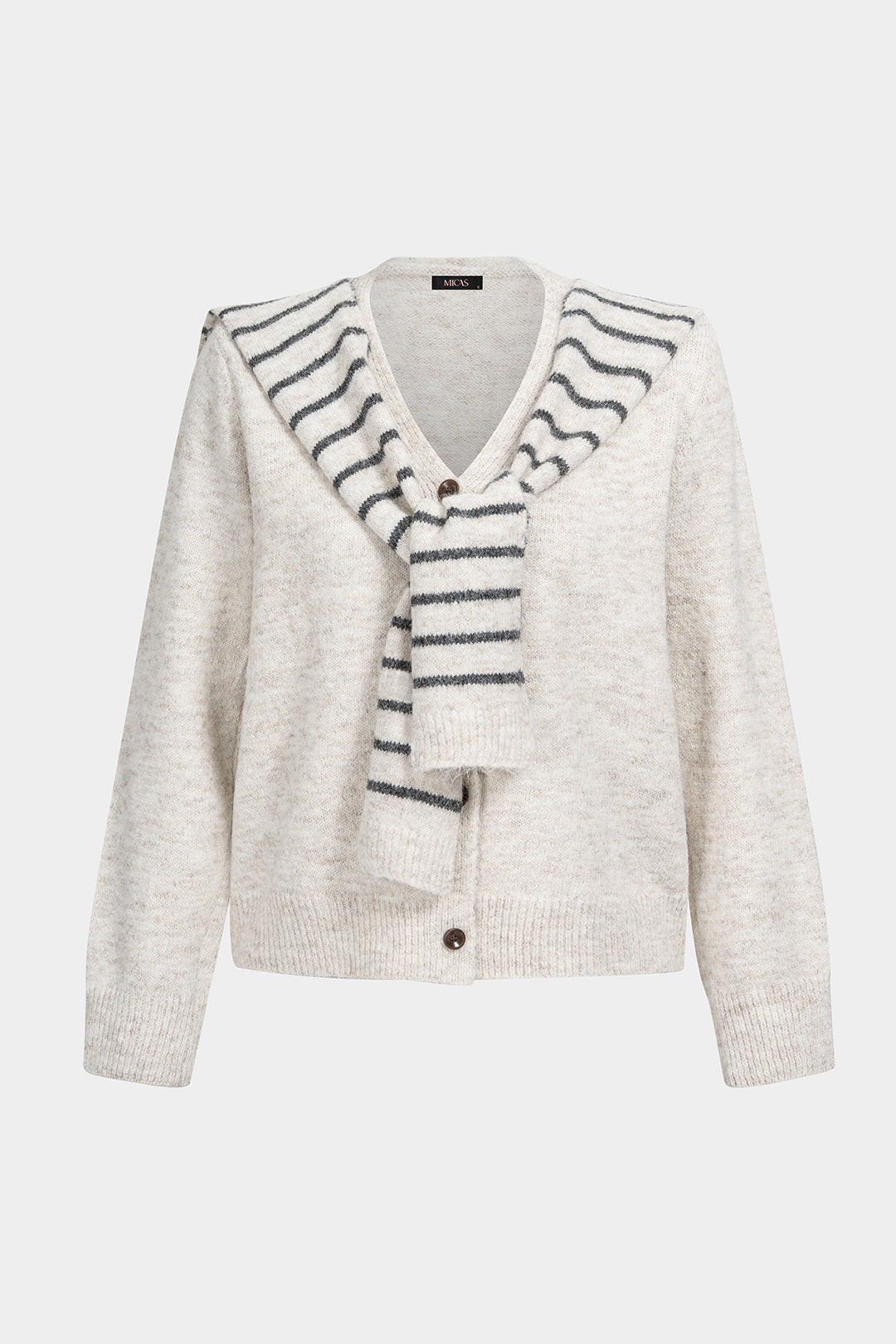 Gebreid gestreept vest met V-hals en knoopdetail