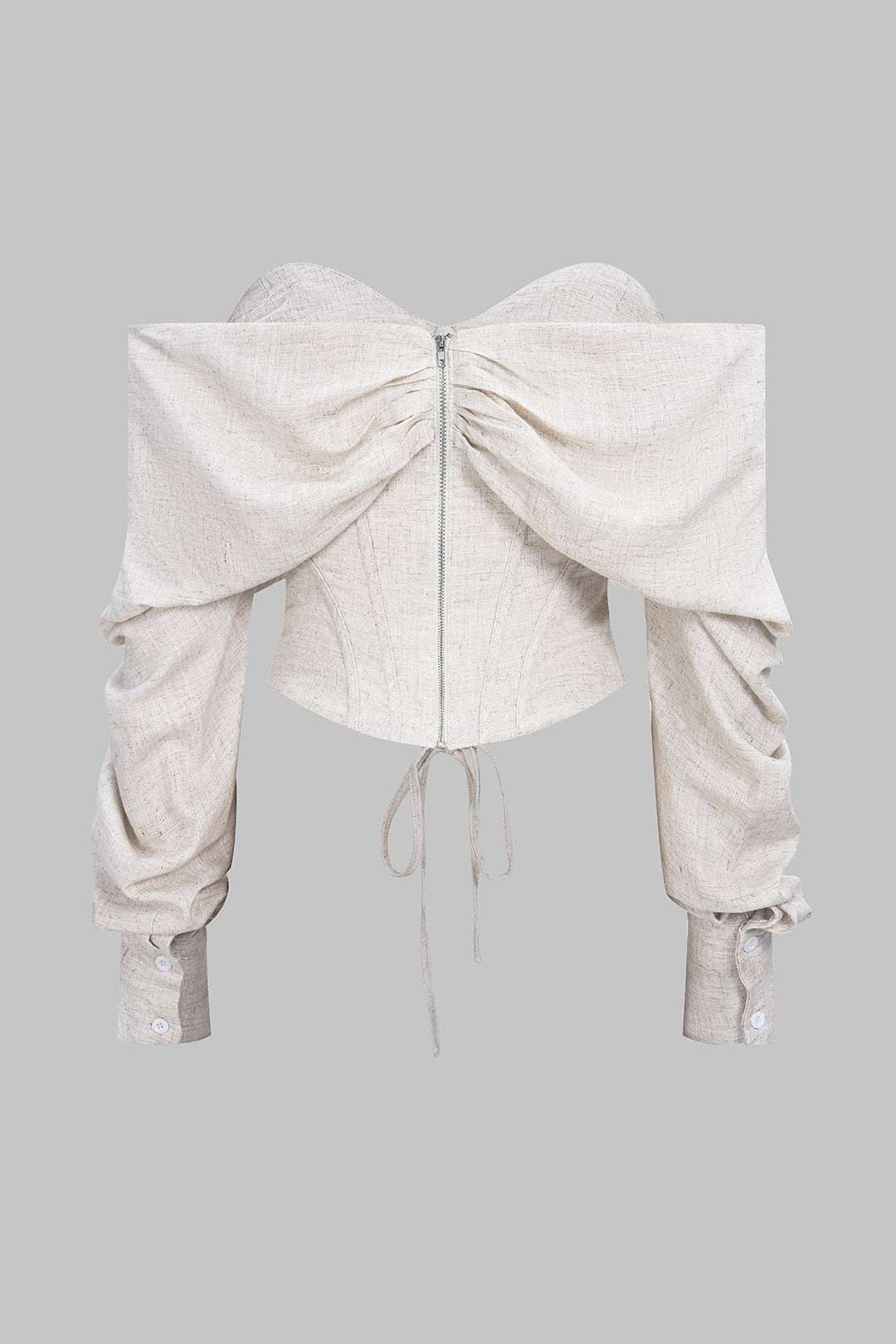 Linnen blouse met blote schouders en lange mouwen