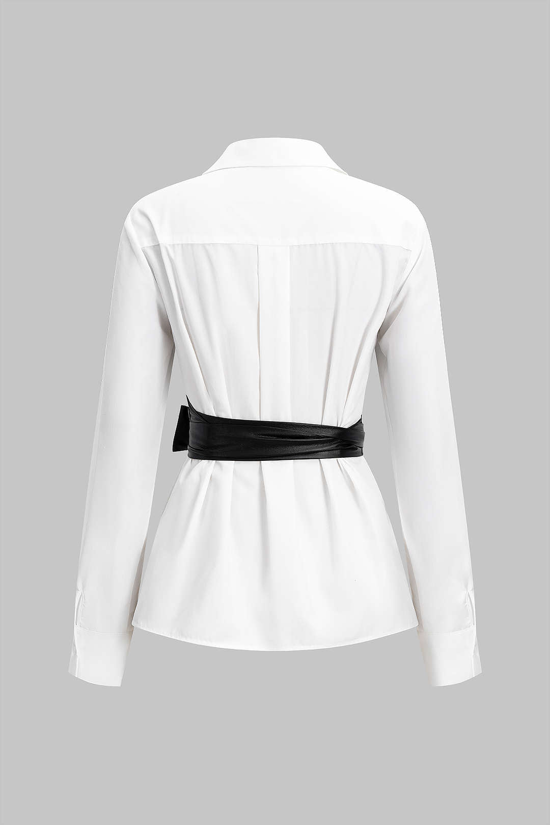 Leren-look patchwork blouse met lange mouwen