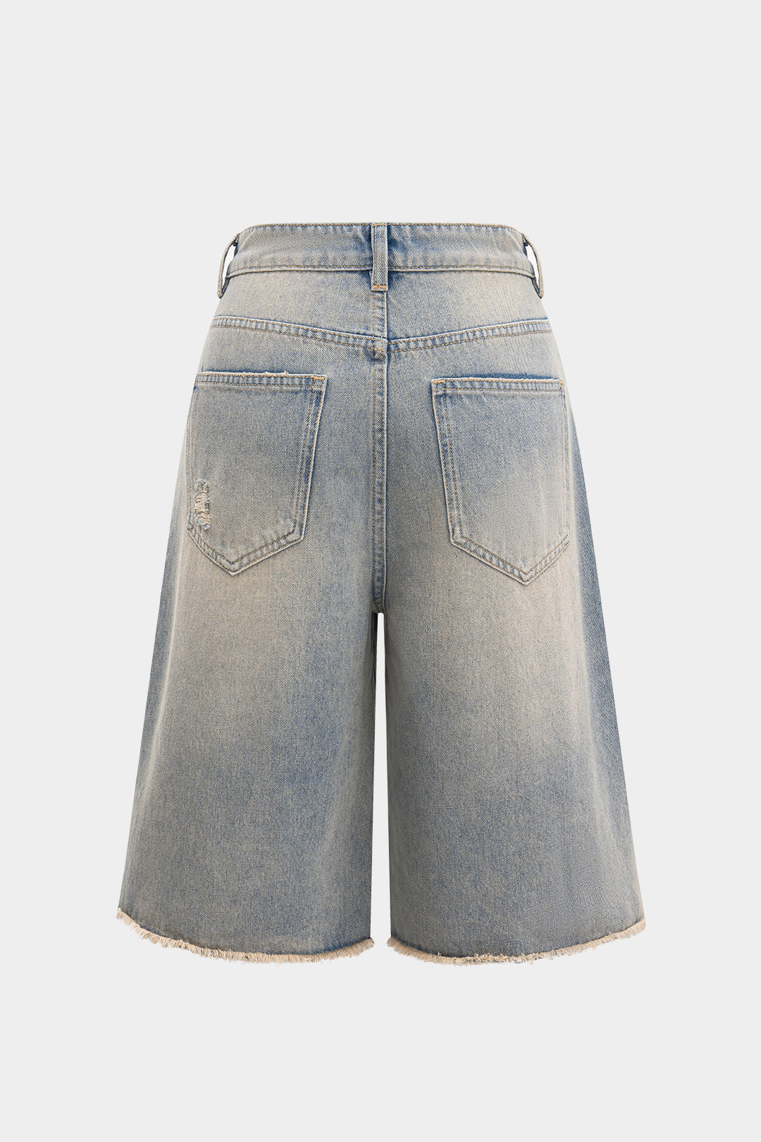 Denim ripped denim short met rechte pijp en rafelrand