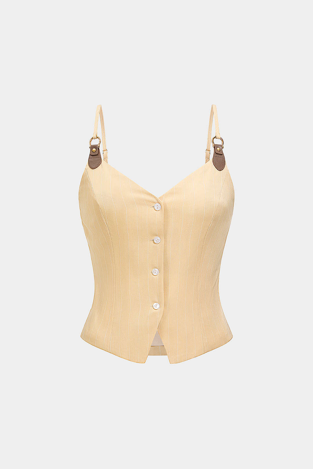 Gestreepte patchwork top met V-hals en knoopjes