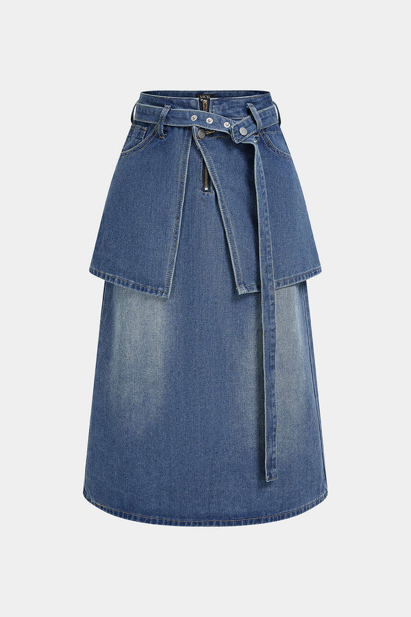 Denim rok met riem en rits
