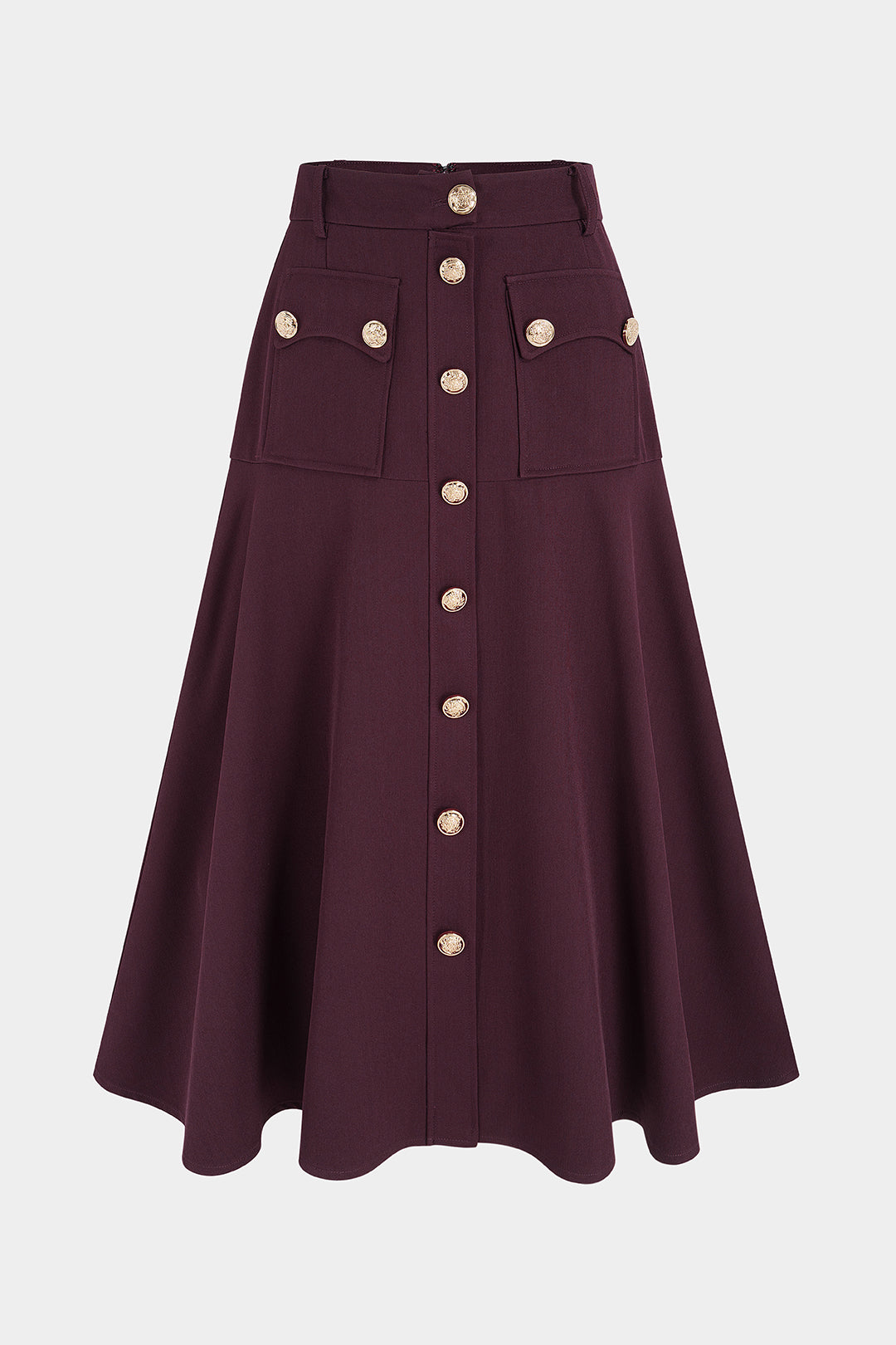 Metallic midirok met knoopjes en hoge taille