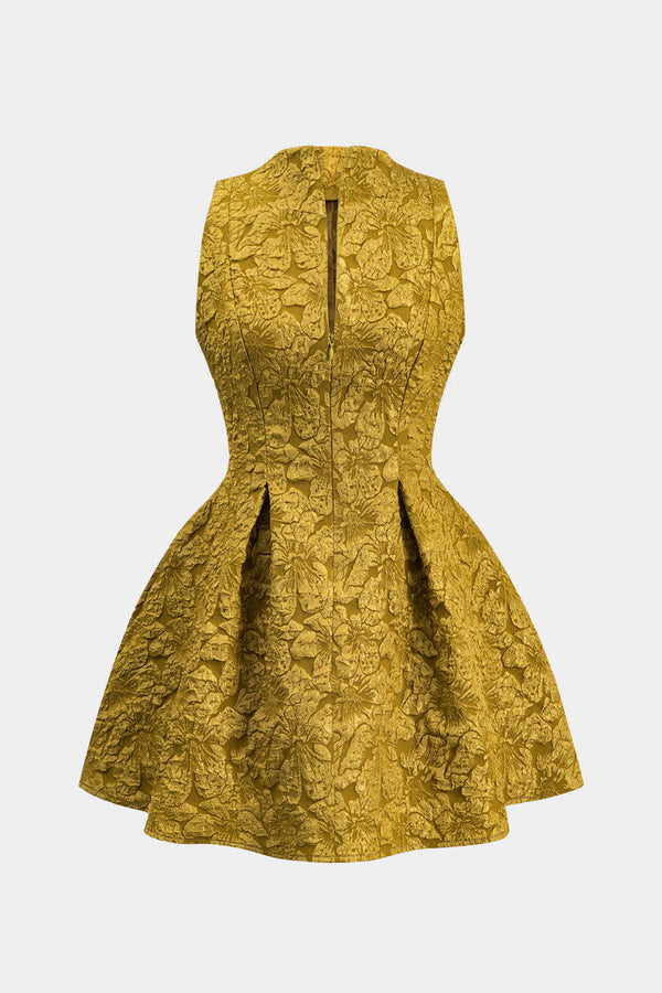 Alma - Jacquard mouwloze minijurk met ruches