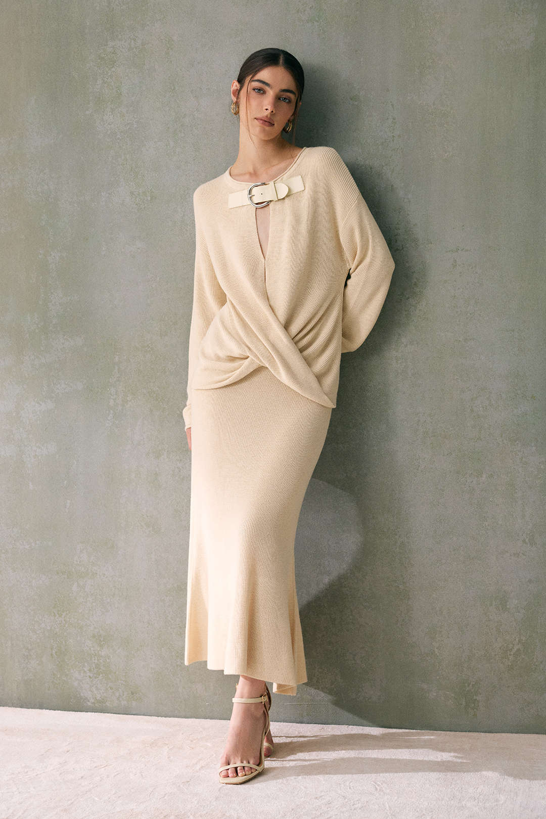 Gebreide wollen rok met hoge taille