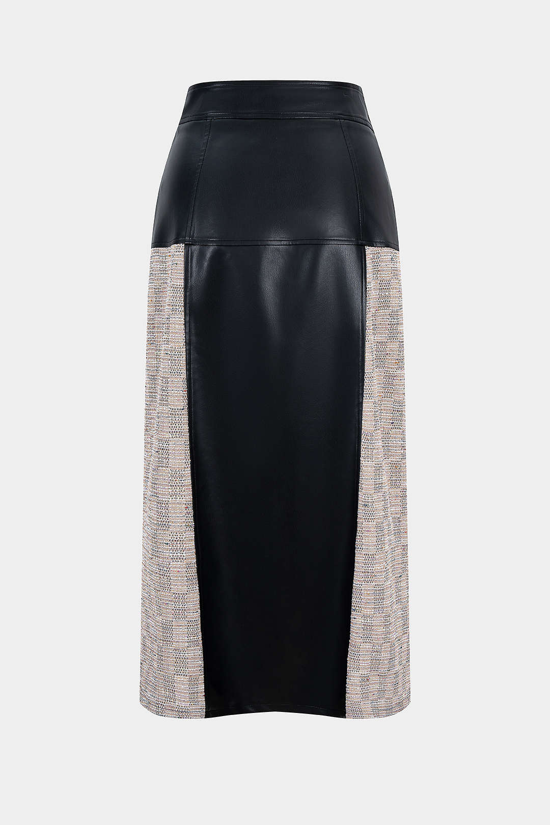 Leren-look patchwork rok met rits en split