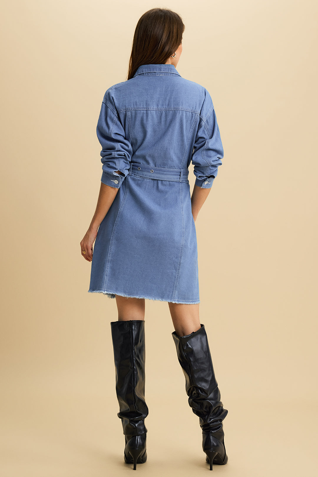 Lena - Denim minijurk met lange mouwen