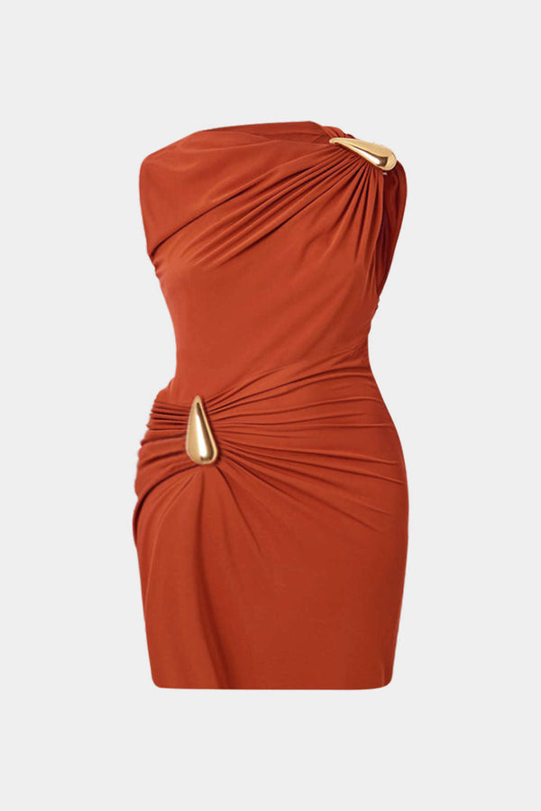 Metallic mouwloze minijurk met ruches