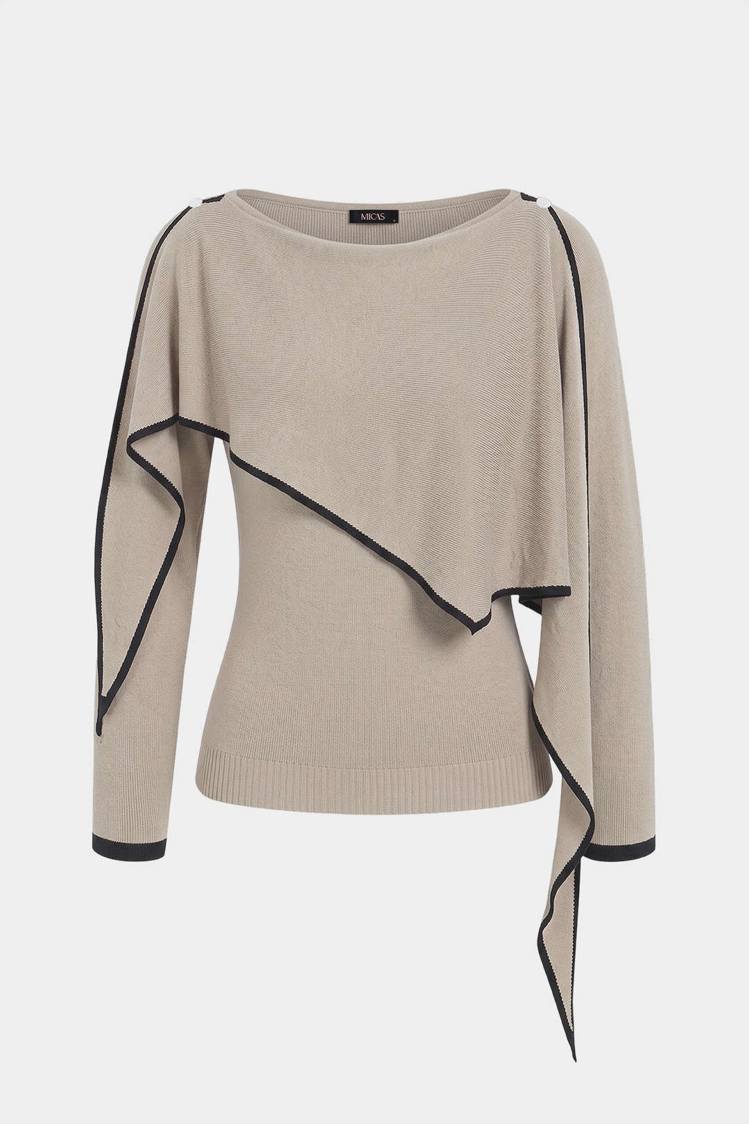 Gebreide asymmetrische top met ronde hals en lange mouwen