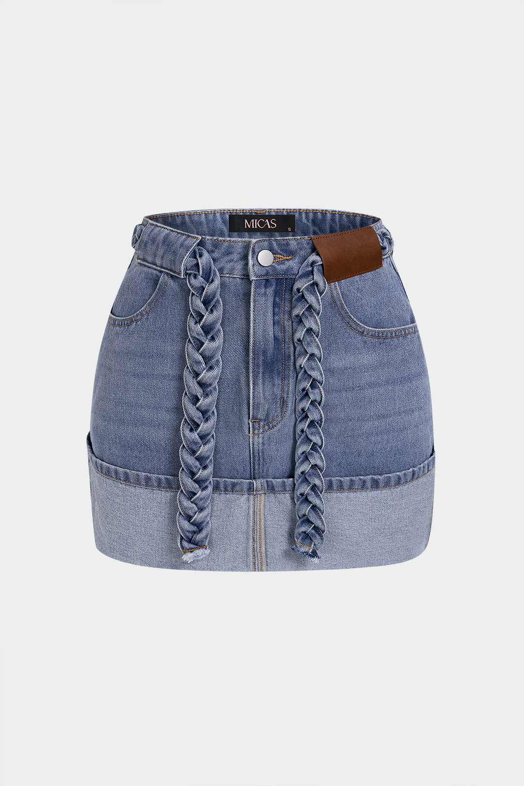 Denim rok met riem en zakken