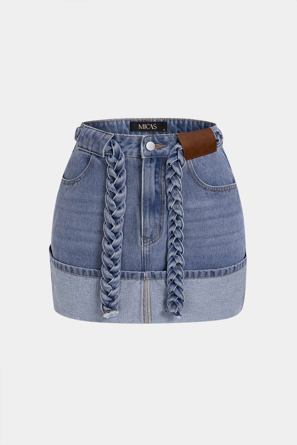 Denim rok met riem en zakken