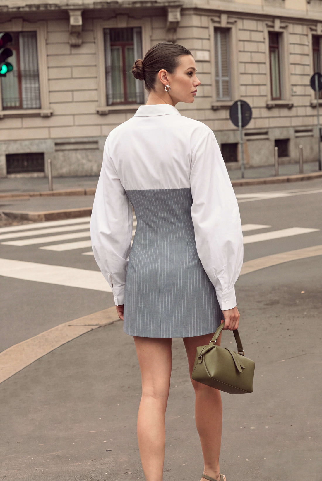 Gestreepte patchwork minijurk met lange mouwen