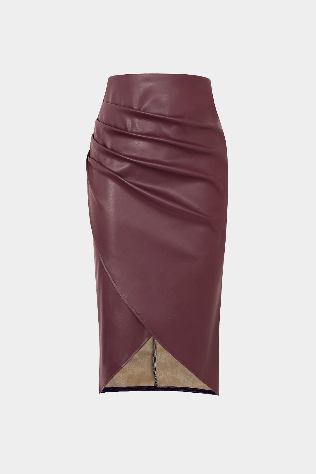 Leren-look midirok met wikkelmodel en ruches