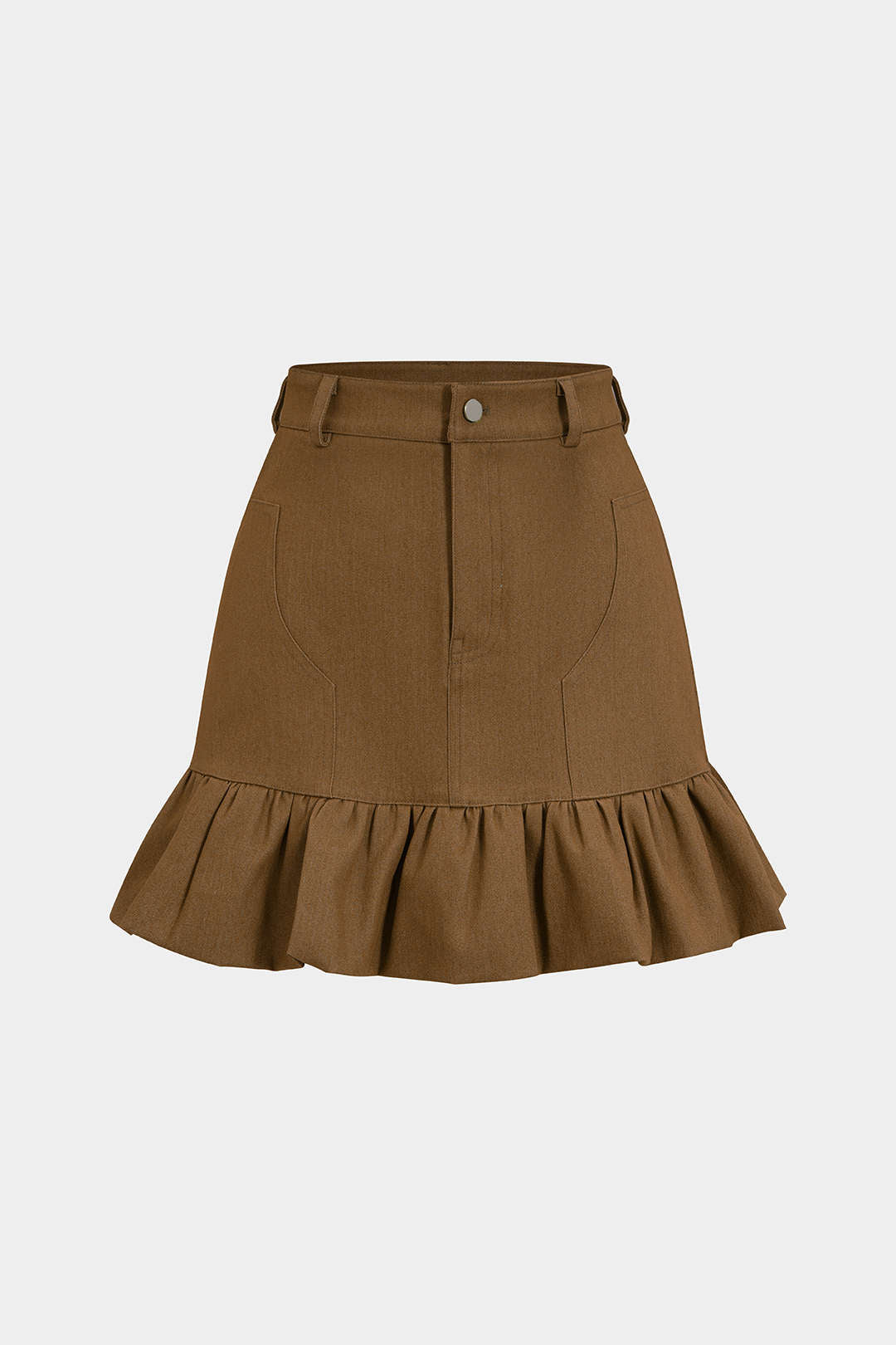 Denim rok met hoge taille en ruches