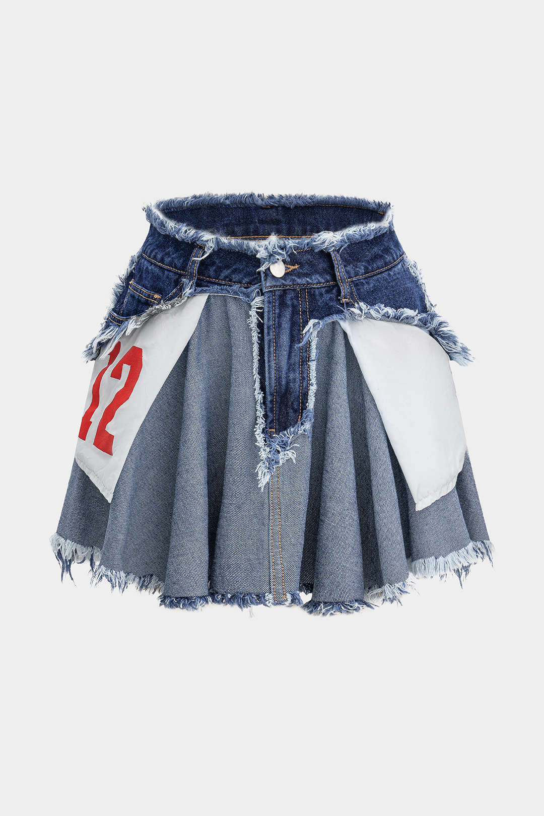 Denim ripped rok met rafelrand
