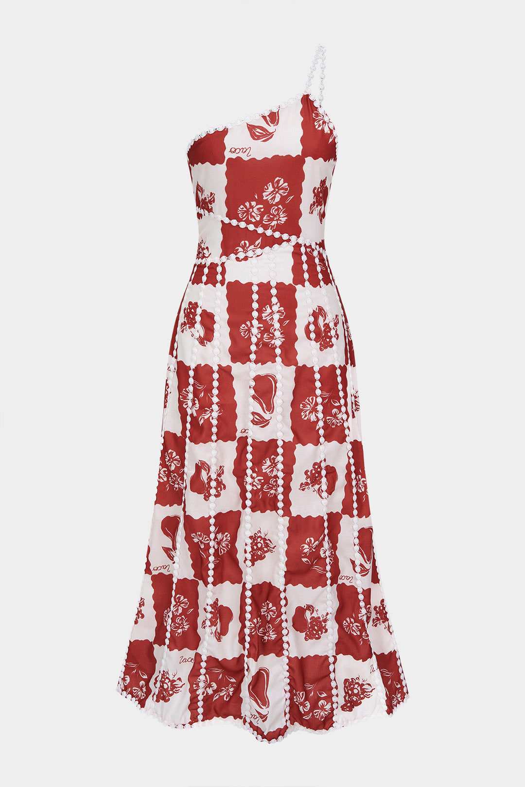 Bloemenprint patchwork maxijurk met kanten rand