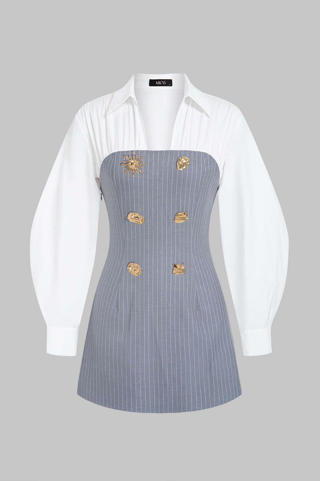 Gestreepte patchwork minijurk met lange mouwen