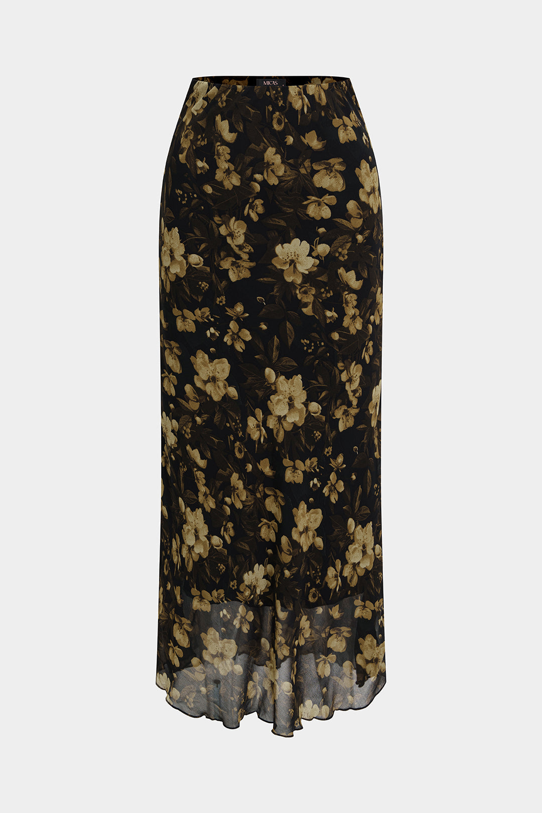 Daphne - Bloemenprint mesh rok met hoge taille