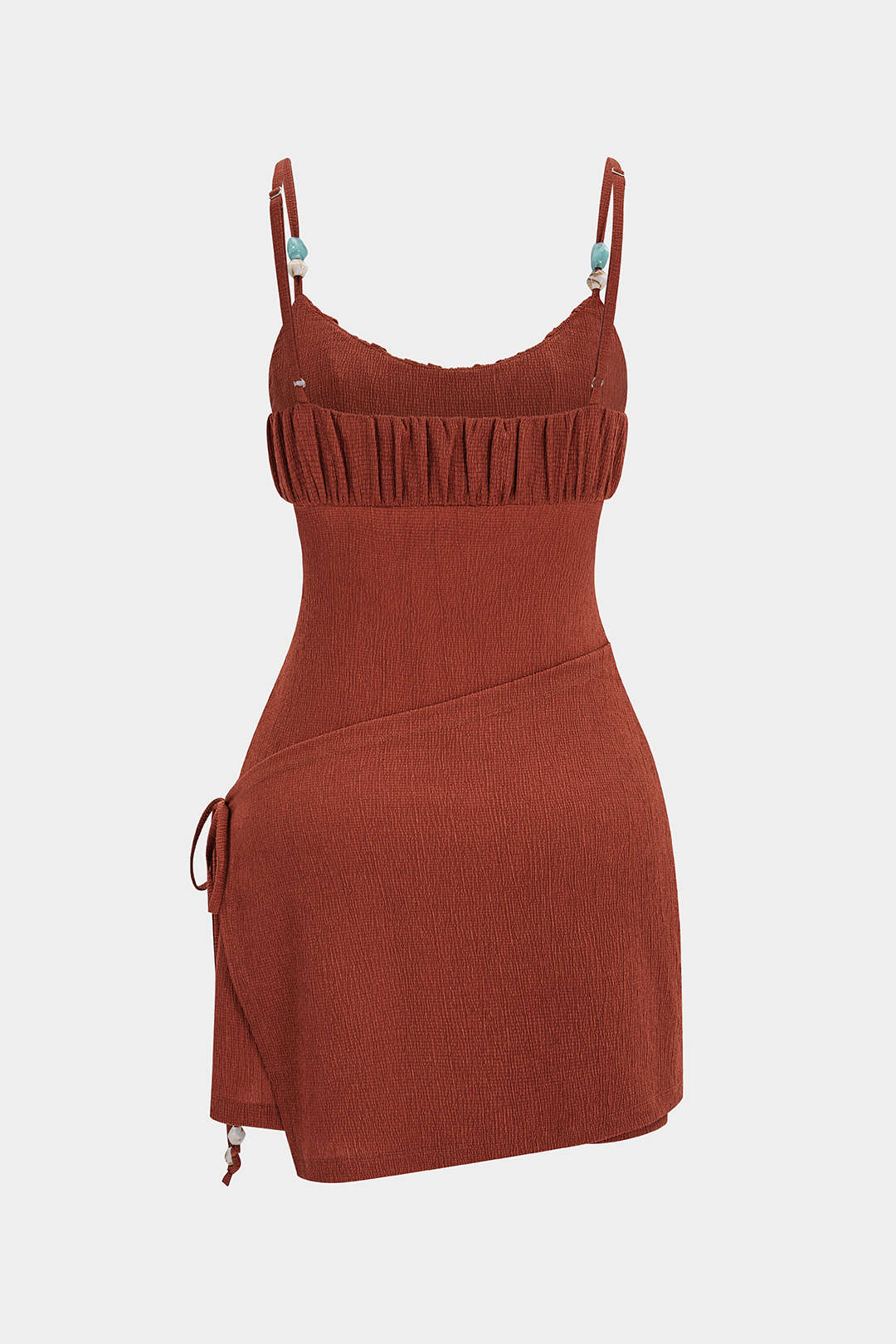 Asymmetrische mouwloze minijurk met ronde hals en ruches