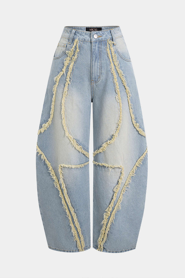 Jeans met rafelrand, zakken en ballonmodel