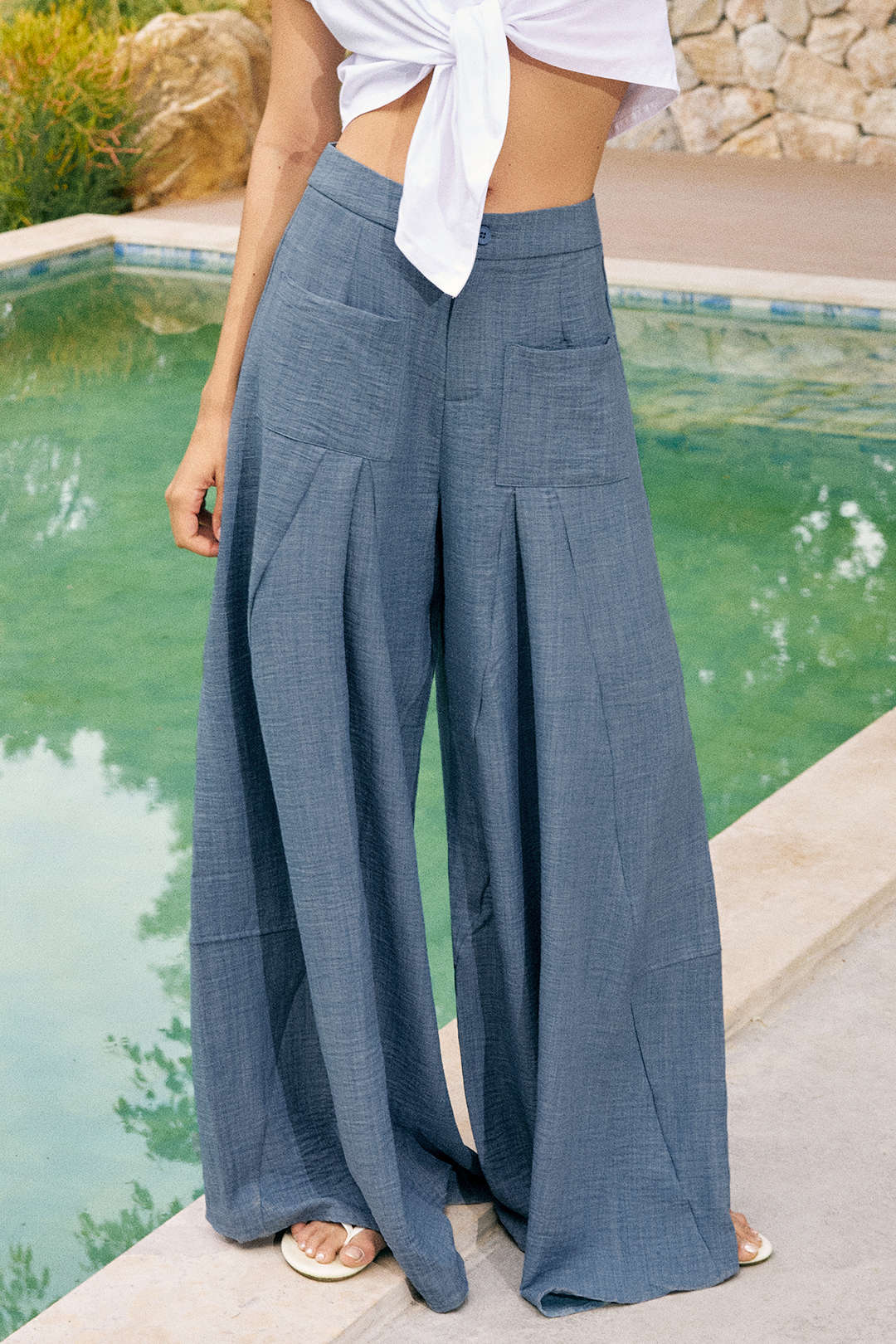 Pantalon met ruches, rits en zakken