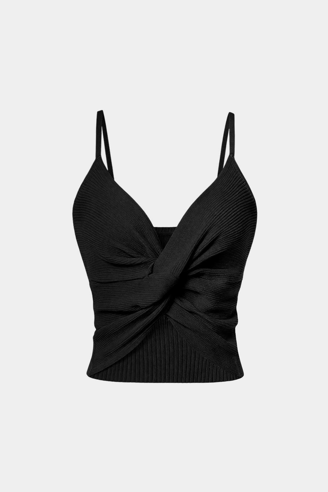 Vesna - Gebreide top met V-hals, gedraaid detail en knoopdetail