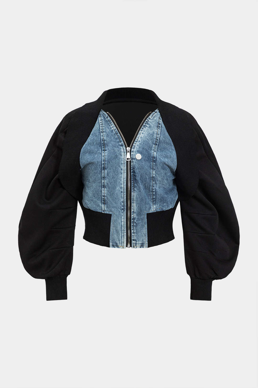 Patchwork denim jasje met rits