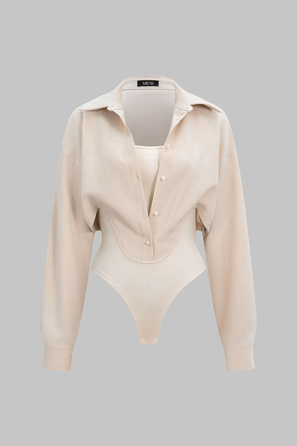 Mae - Patchwork body met knoopjes en lange mouwen