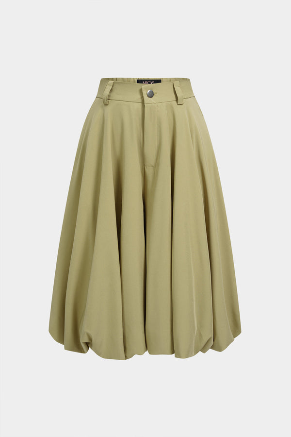 Short met hoge taille, wijde pijpen en ruches