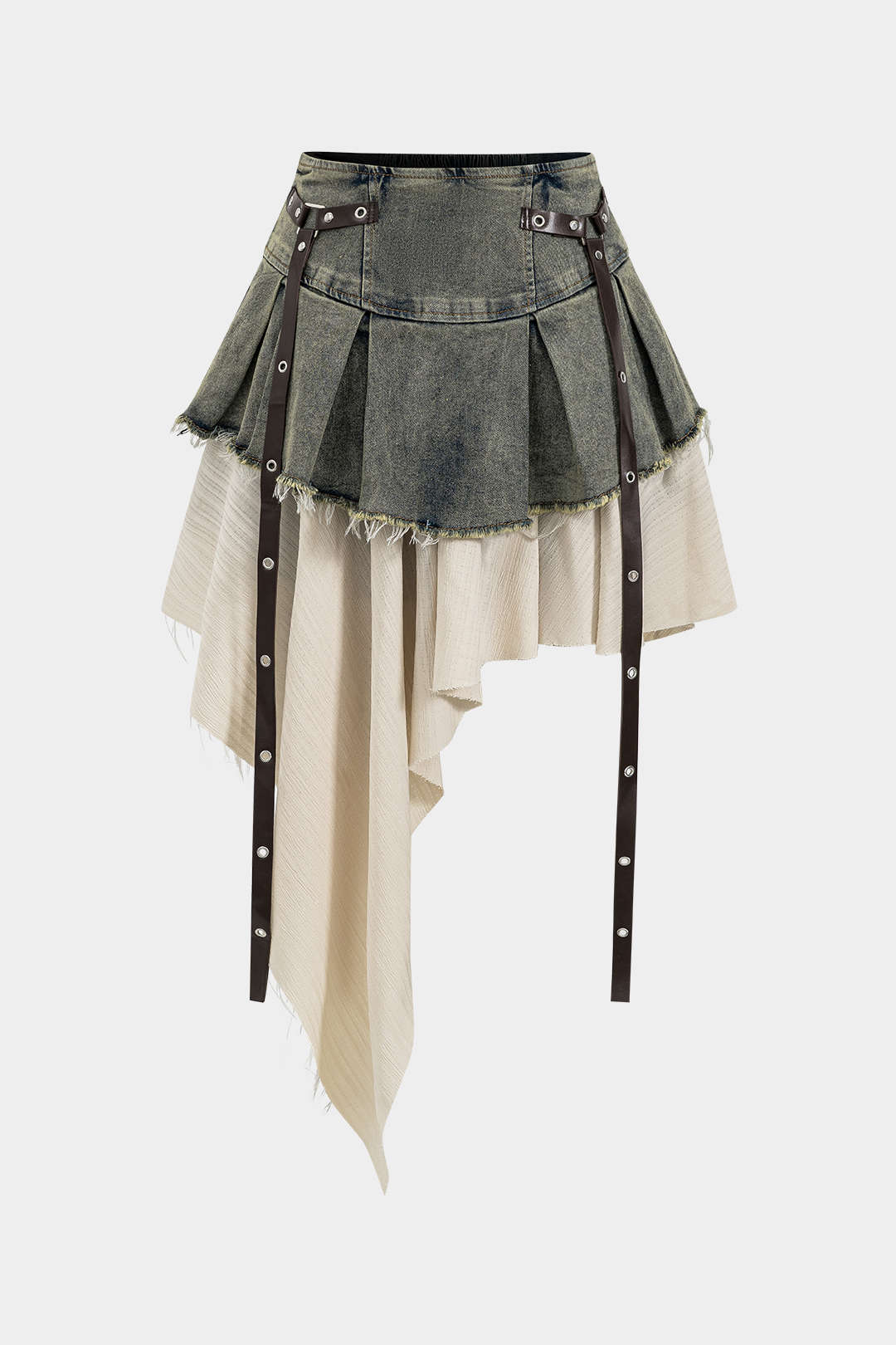 Lena - Denim patchwork rok met hoge taille