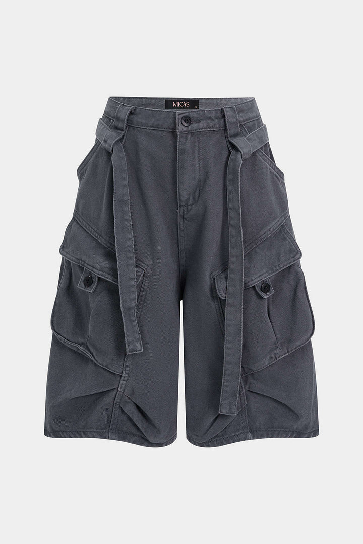 Denim shorts met riem en zakken