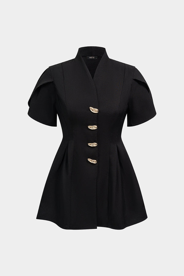 Asymmetrische blouse met knoopjes en korte mouwen