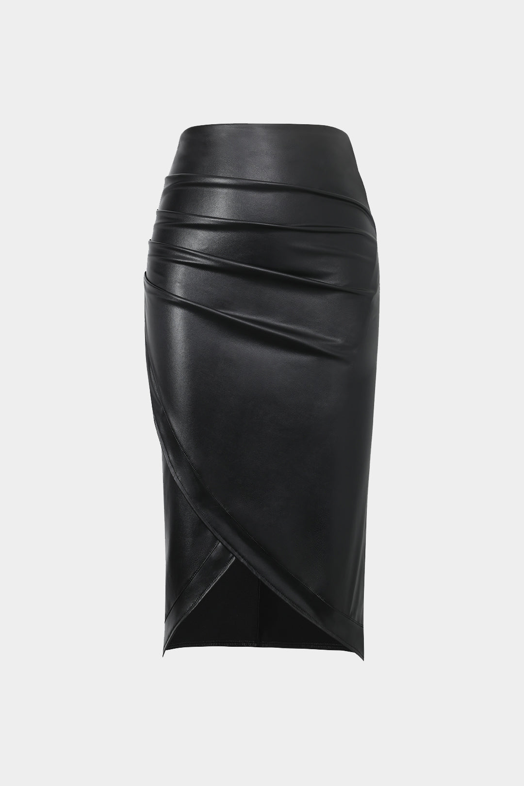 Leren-look midirok met wikkelmodel en ruches