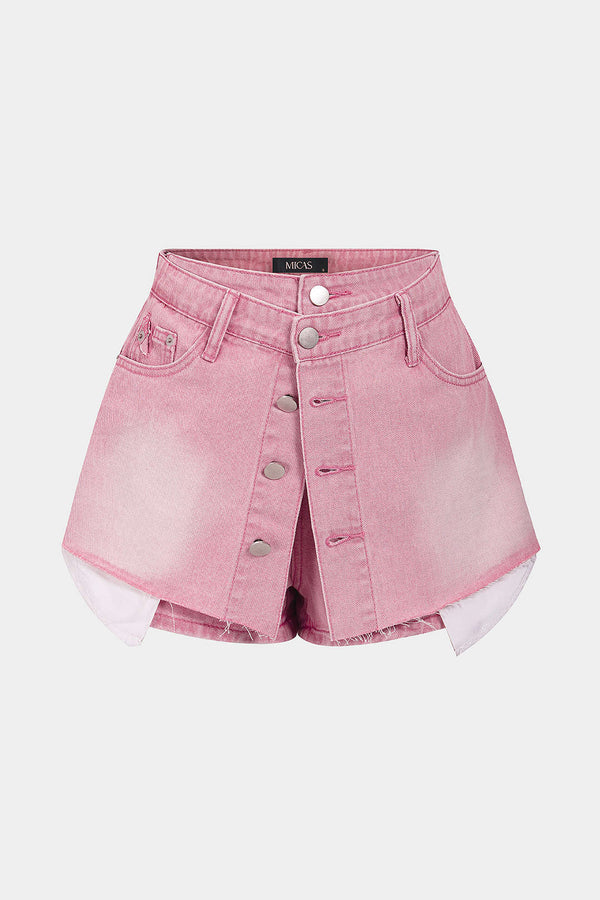 Nova - Denim short met knoopjes en zakken