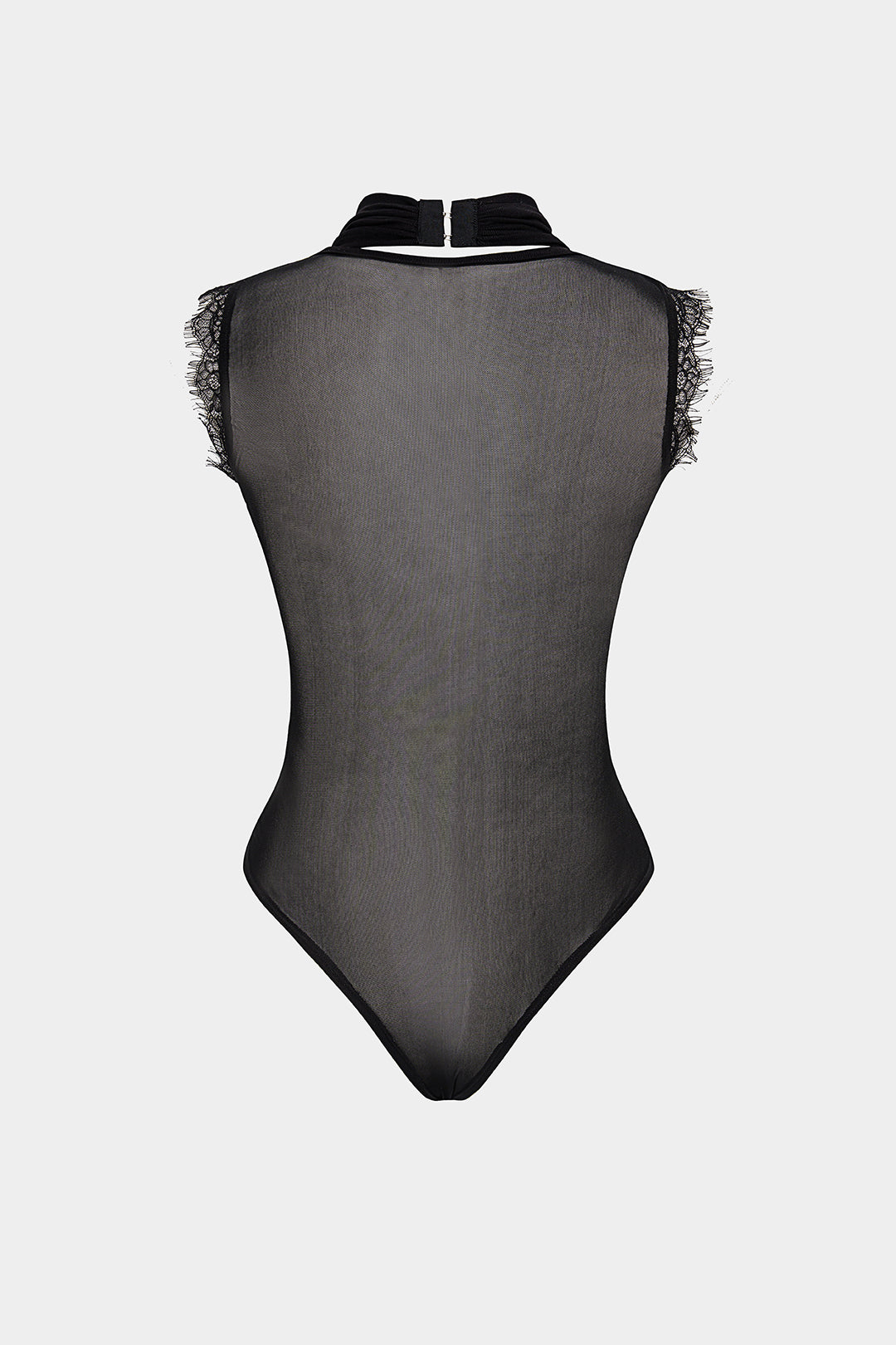 Mesh patchwork body met kanten rand en halternek