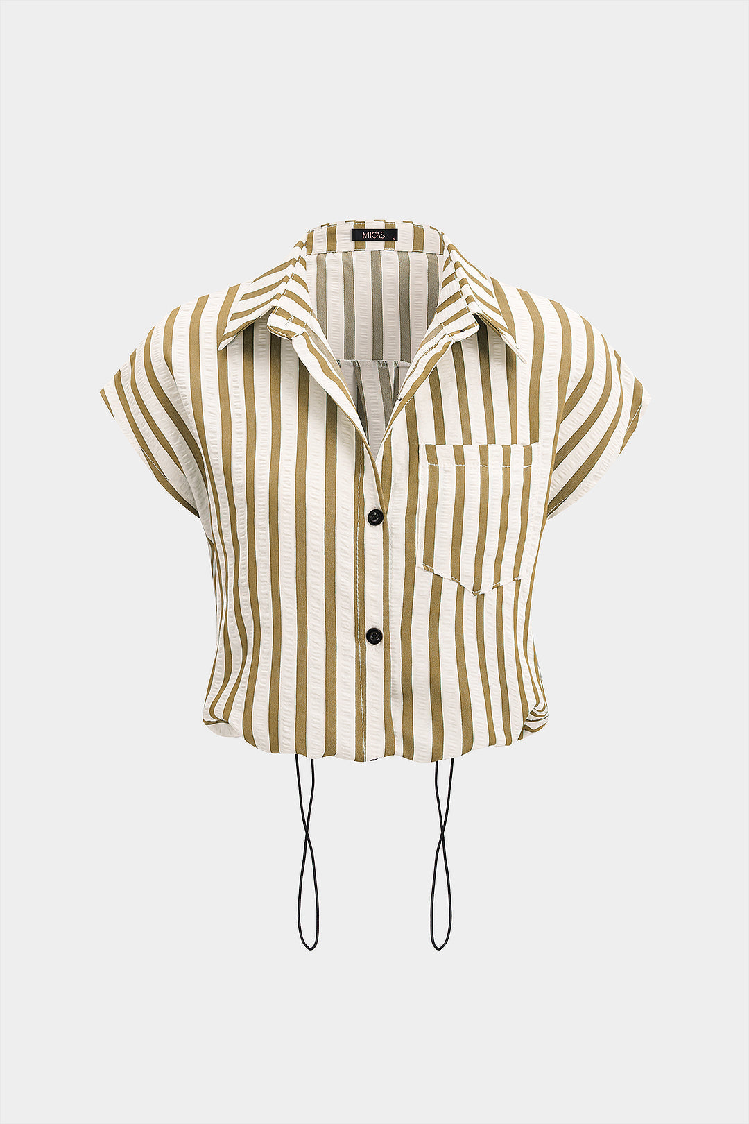 Gestreepte blouse met revers, knoopjes en trekkoord