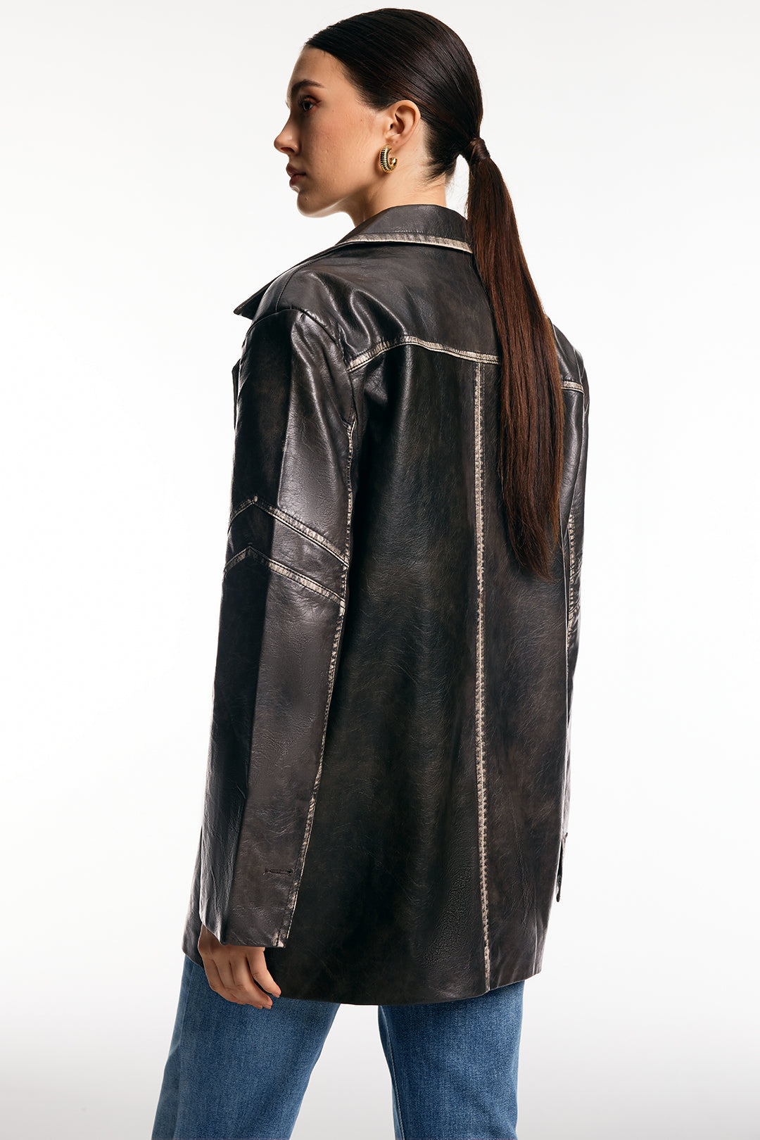 Leren-look verwassen blazer