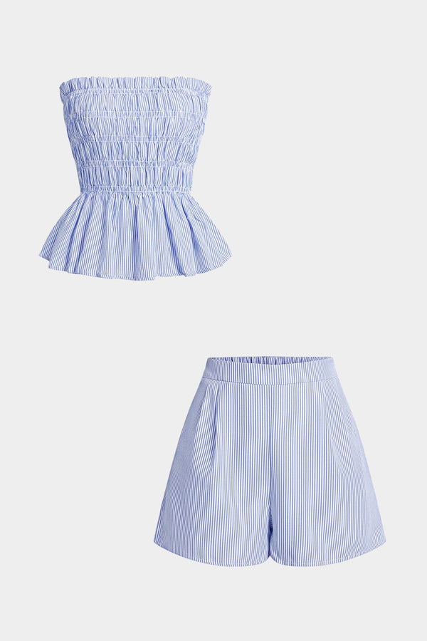 Liv - Gestreepte set met strapless top en short