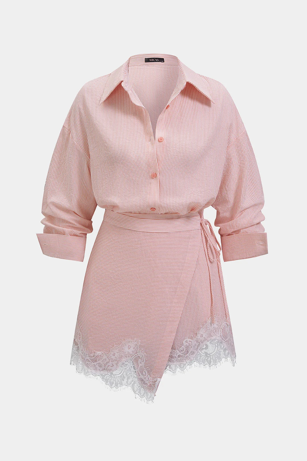 Stripes Print Button Blouse And Wrap Tie-Up Mini Skirt Set
