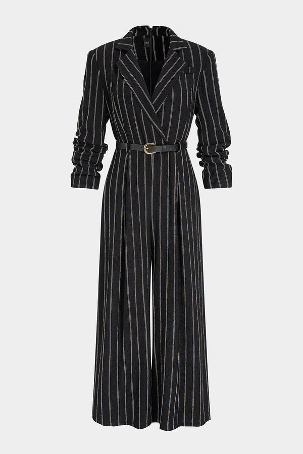 Gestreepte jumpsuit met V-hals en riem