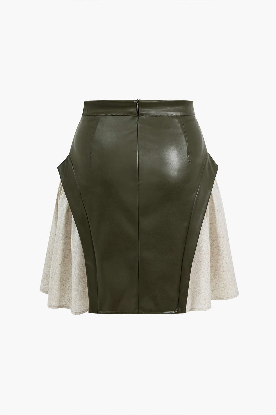 Colorblock leren-look rok met ruches en rits