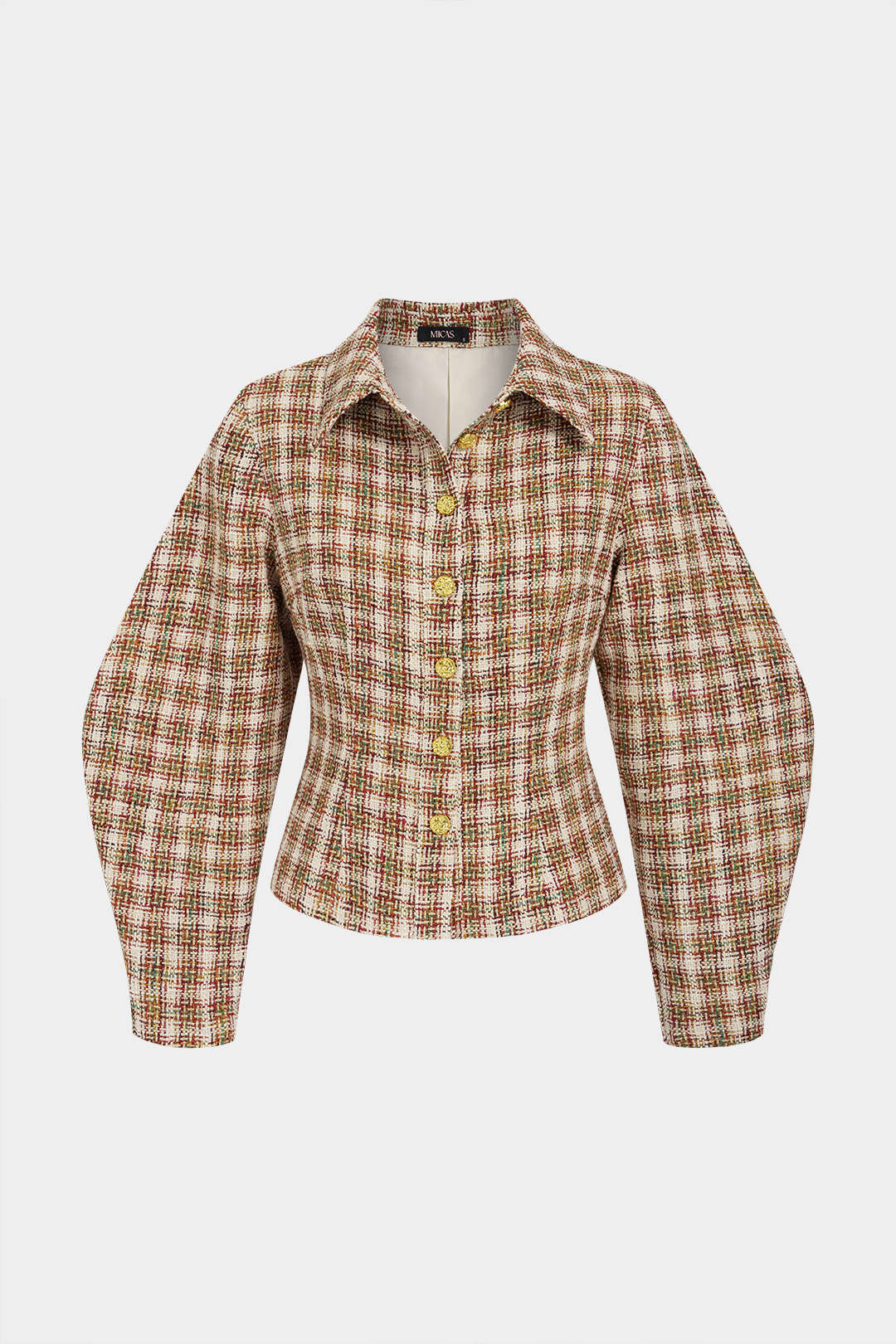 Geometrische wollen blouse met knoopjes en lange mouwen