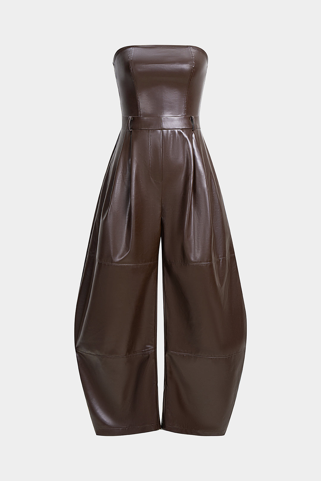 Leren-look jumpsuit met ruches en strapless pasvorm