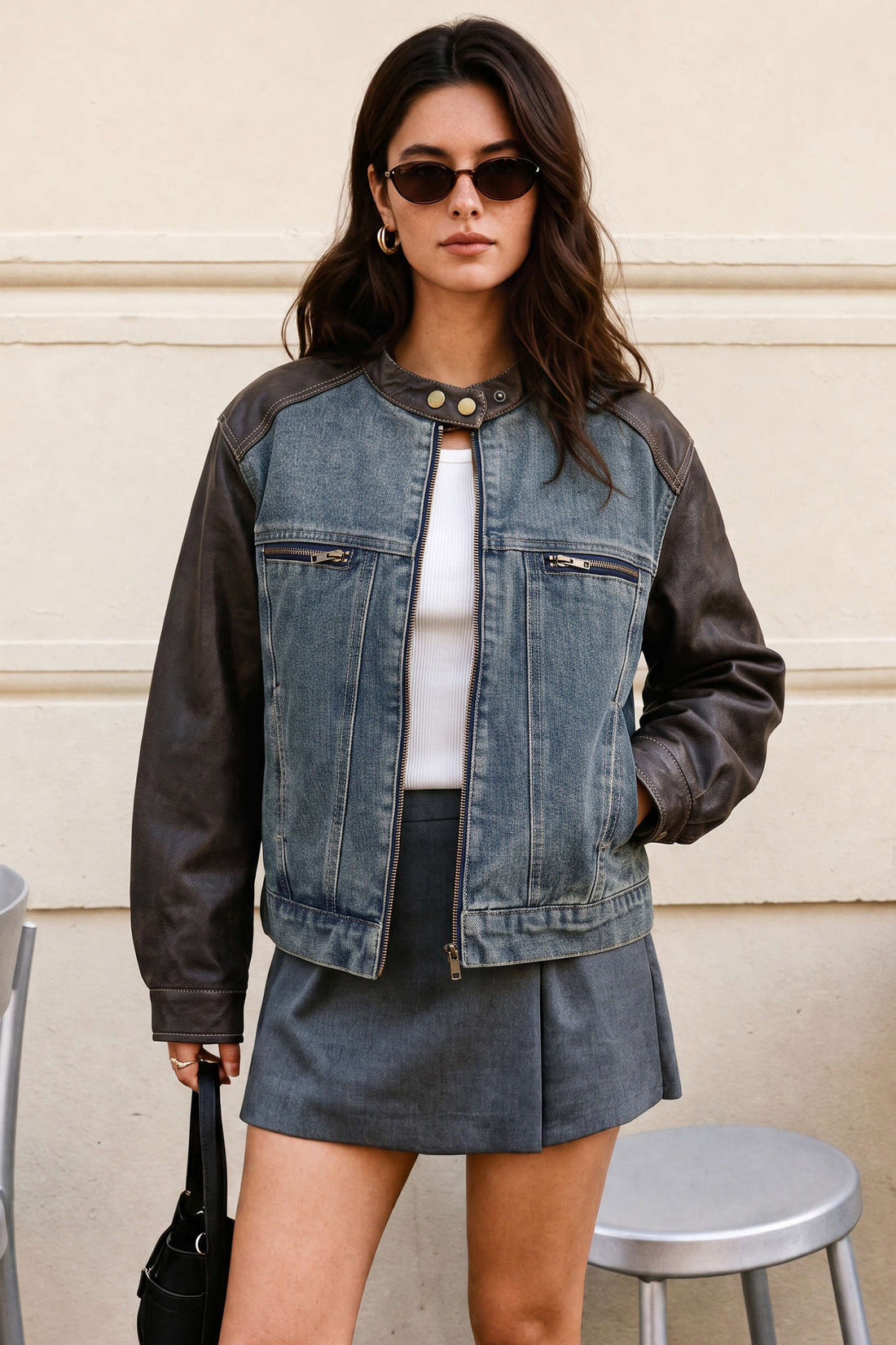 Pien - Denim patchwork jasje met rits
