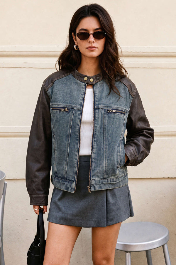 Pien - Denim patchwork jasje met rits