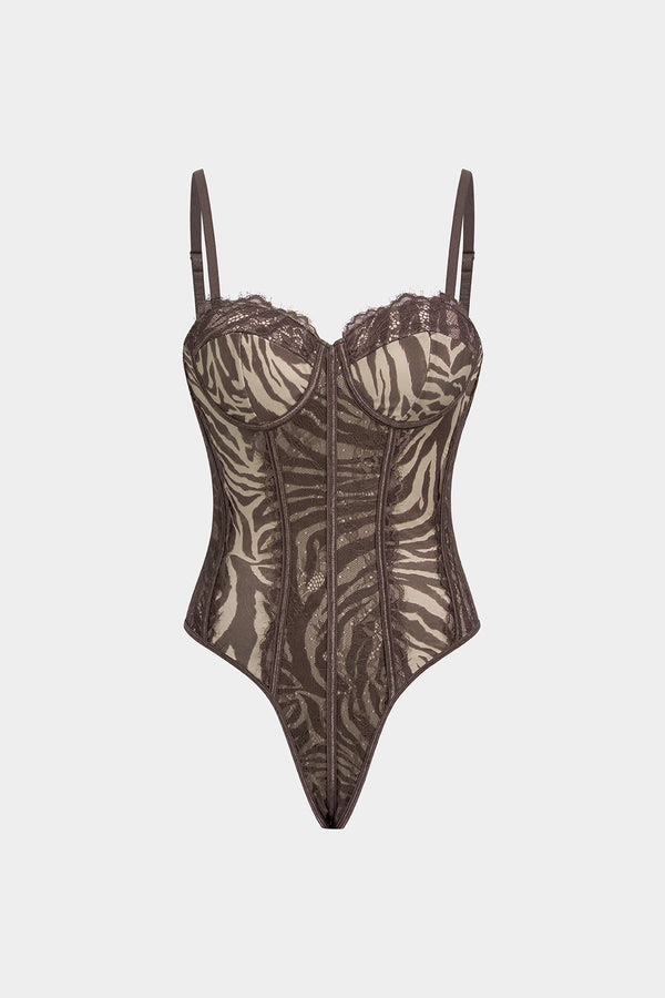 Satijnen patchwork body met kant en spaghettibandjes