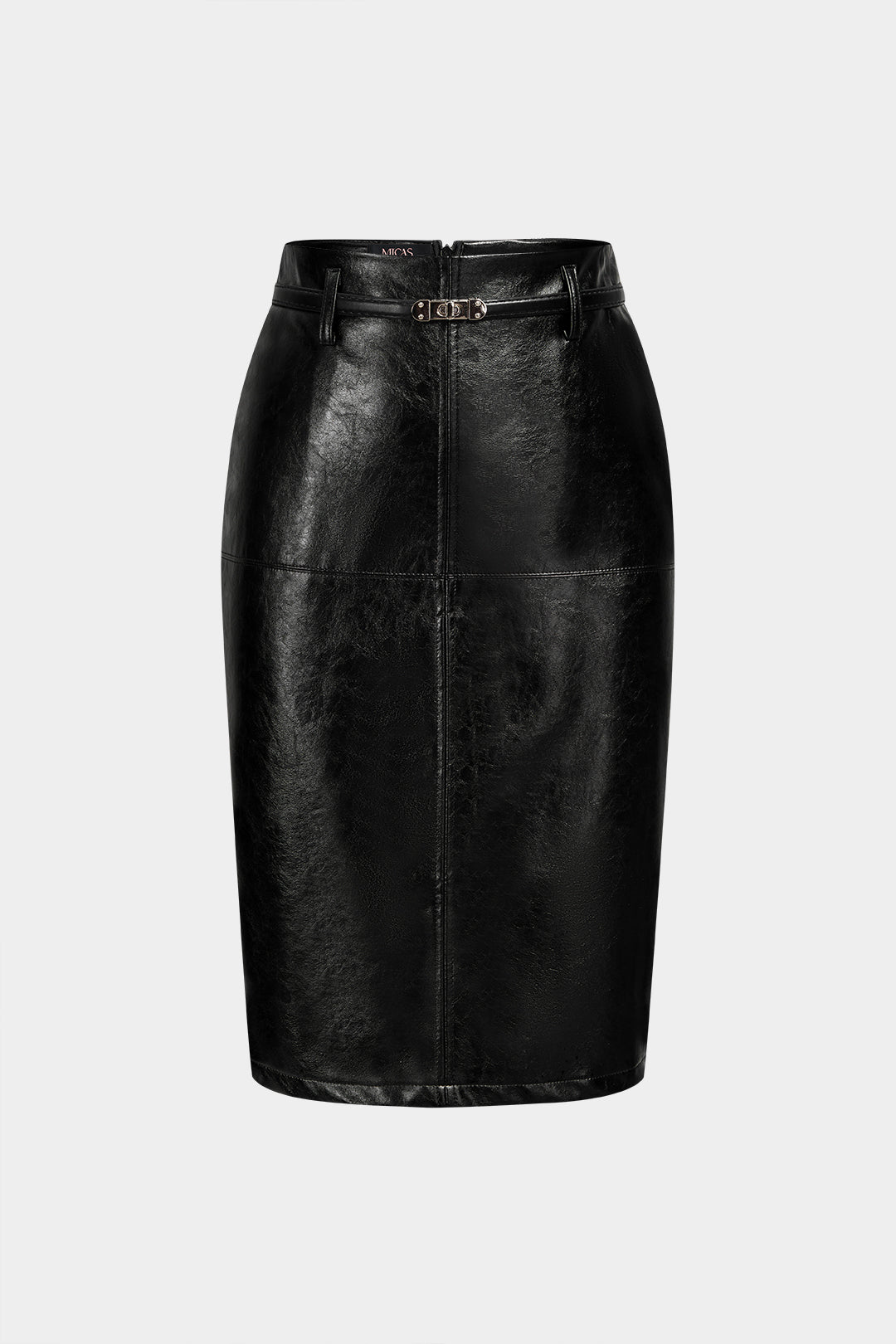 Leren-look metallic rok met riem